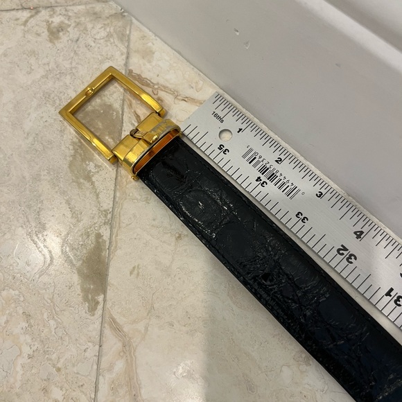 Black Genuine Alligator Calf Leather MADE IN ITALY BRASS BUCKLE Belt 42 - Picture 6 of 9